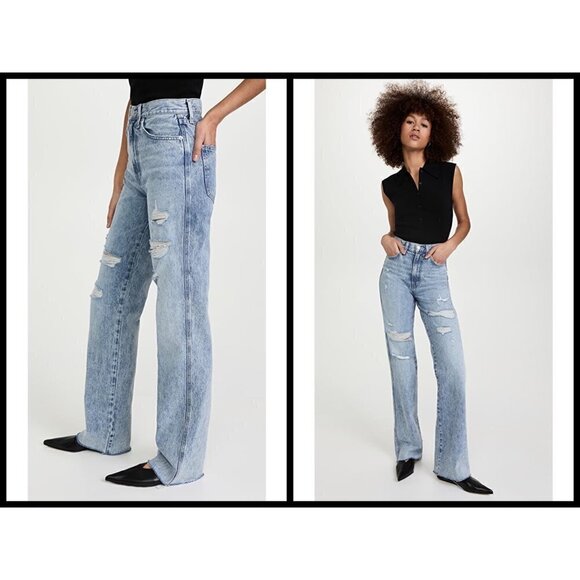 💕VERONICA BEARD💕 Dylan Straight Leg Jeans Distressed Pebble Stone Blue 25 NWT - Picture 3 of 16